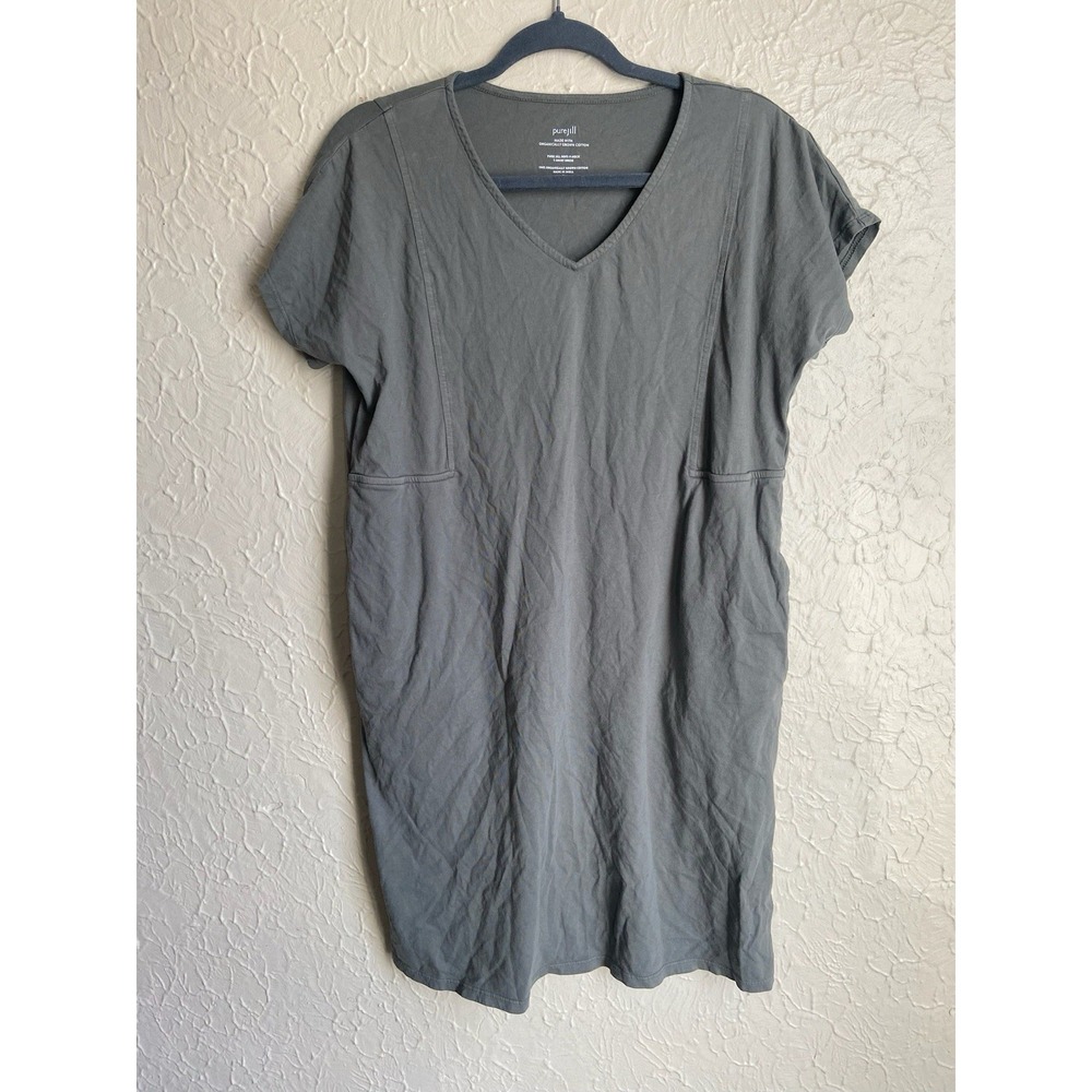 J Jill Pure Jill Easy Knit Two Pocket Dress Olive Green Size S Organic Cotton